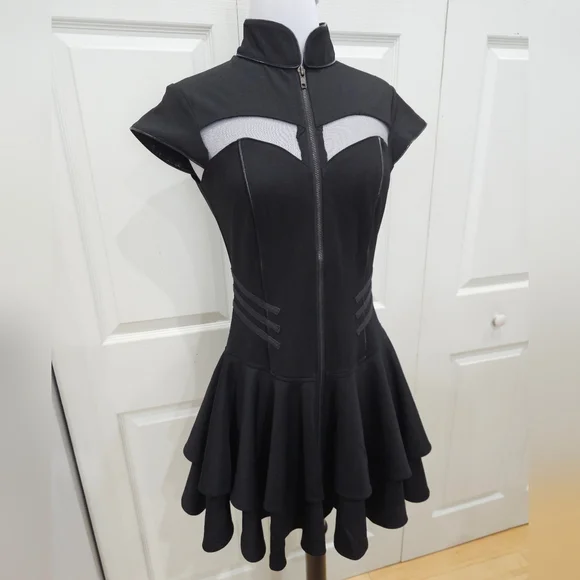 Hot Topic Hell Bunny Black Steampunk Goth Mesh Cut Out Zip Up Mock Dress S NWT - Picture 9 of 9